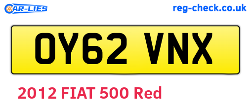 OY62VNX are the vehicle registration plates.