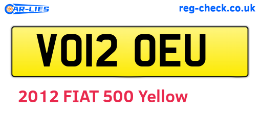VO12OEU are the vehicle registration plates.