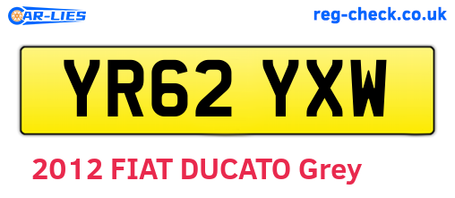YR62YXW are the vehicle registration plates.