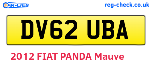 DV62UBA are the vehicle registration plates.