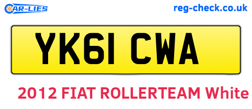 YK61CWA are the vehicle registration plates.