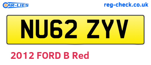 NU62ZYV are the vehicle registration plates.