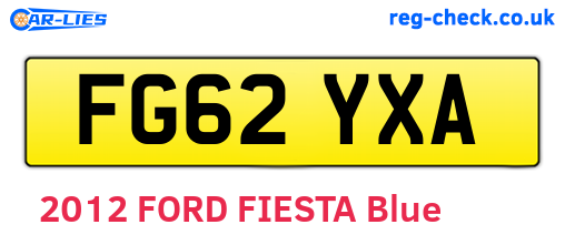 FG62YXA are the vehicle registration plates.