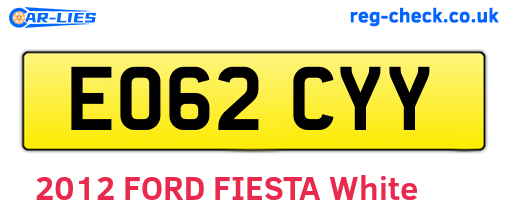 EO62CYY are the vehicle registration plates.