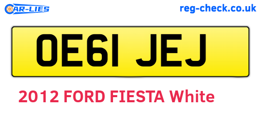 OE61JEJ are the vehicle registration plates.