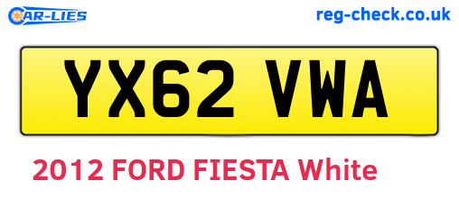 YX62VWA are the vehicle registration plates.