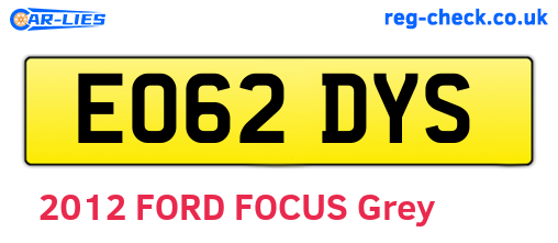 EO62DYS are the vehicle registration plates.