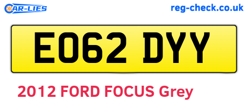 EO62DYY are the vehicle registration plates.