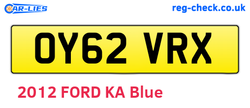 OY62VRX are the vehicle registration plates.