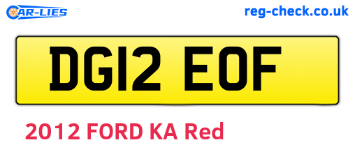 DG12EOF are the vehicle registration plates.