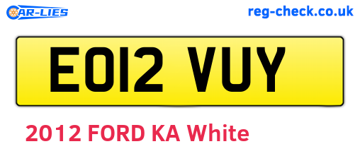 EO12VUY are the vehicle registration plates.