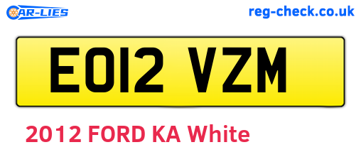 EO12VZM are the vehicle registration plates.