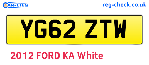 YG62ZTW are the vehicle registration plates.