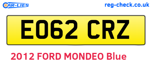 EO62CRZ are the vehicle registration plates.
