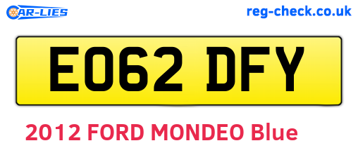 EO62DFY are the vehicle registration plates.