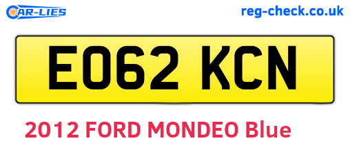 EO62KCN are the vehicle registration plates.