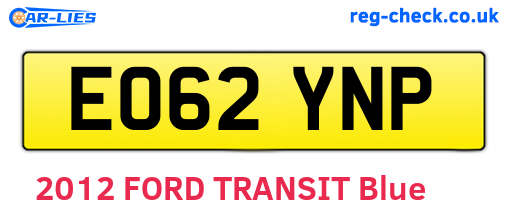 EO62YNP are the vehicle registration plates.