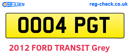 OO04PGT are the vehicle registration plates.