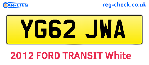 YG62JWA are the vehicle registration plates.