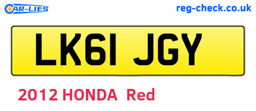 LK61JGY are the vehicle registration plates.
