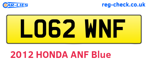 LO62WNF are the vehicle registration plates.