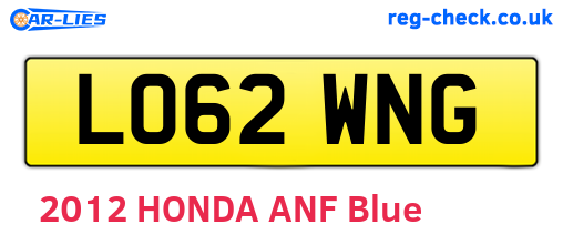 LO62WNG are the vehicle registration plates.
