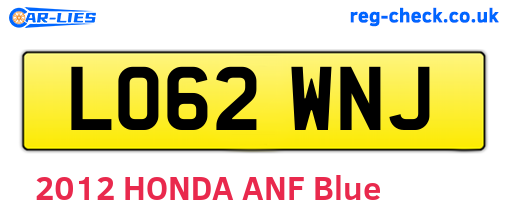 LO62WNJ are the vehicle registration plates.