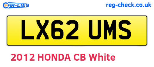 LX62UMS are the vehicle registration plates.