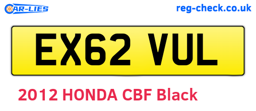 EX62VUL are the vehicle registration plates.