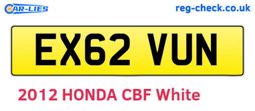 EX62VUN are the vehicle registration plates.