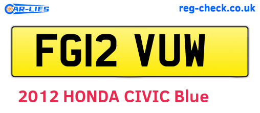 FG12VUW are the vehicle registration plates.