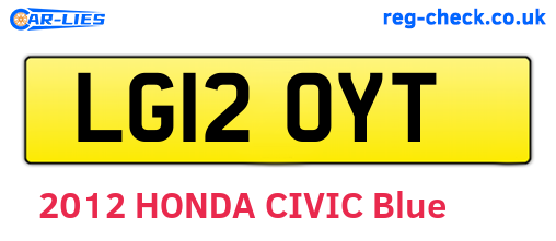 LG12OYT are the vehicle registration plates.
