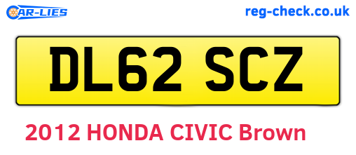 DL62SCZ are the vehicle registration plates.