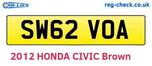 SW62VOA are the vehicle registration plates.