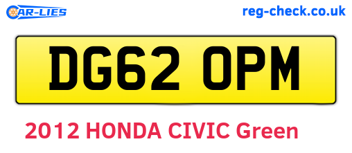 DG62OPM are the vehicle registration plates.