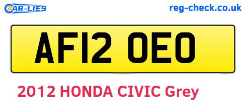 AF12OEO are the vehicle registration plates.