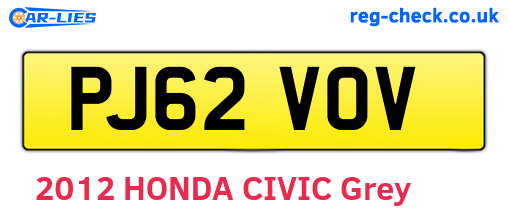 PJ62VOV are the vehicle registration plates.