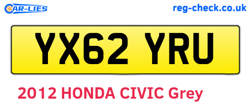 YX62YRU are the vehicle registration plates.