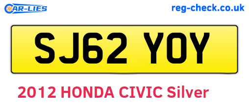 SJ62YOY are the vehicle registration plates.