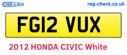 FG12VUX are the vehicle registration plates.