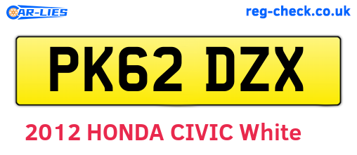 PK62DZX are the vehicle registration plates.