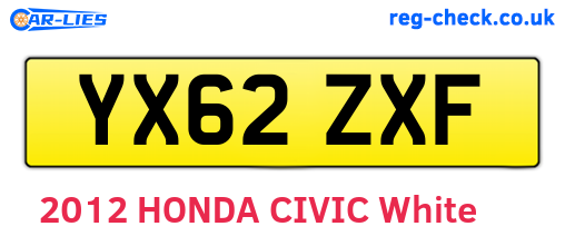 YX62ZXF are the vehicle registration plates.