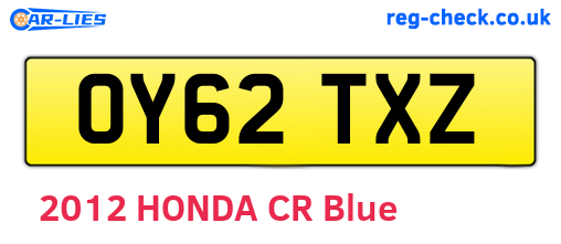 OY62TXZ are the vehicle registration plates.