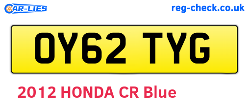 OY62TYG are the vehicle registration plates.