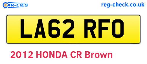LA62RFO are the vehicle registration plates.