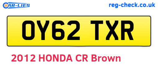 OY62TXR are the vehicle registration plates.