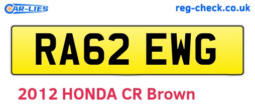 RA62EWG are the vehicle registration plates.