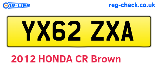YX62ZXA are the vehicle registration plates.