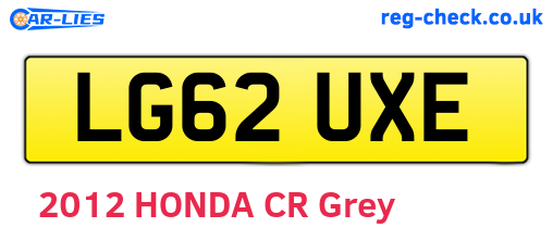 LG62UXE are the vehicle registration plates.