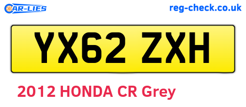 YX62ZXH are the vehicle registration plates.